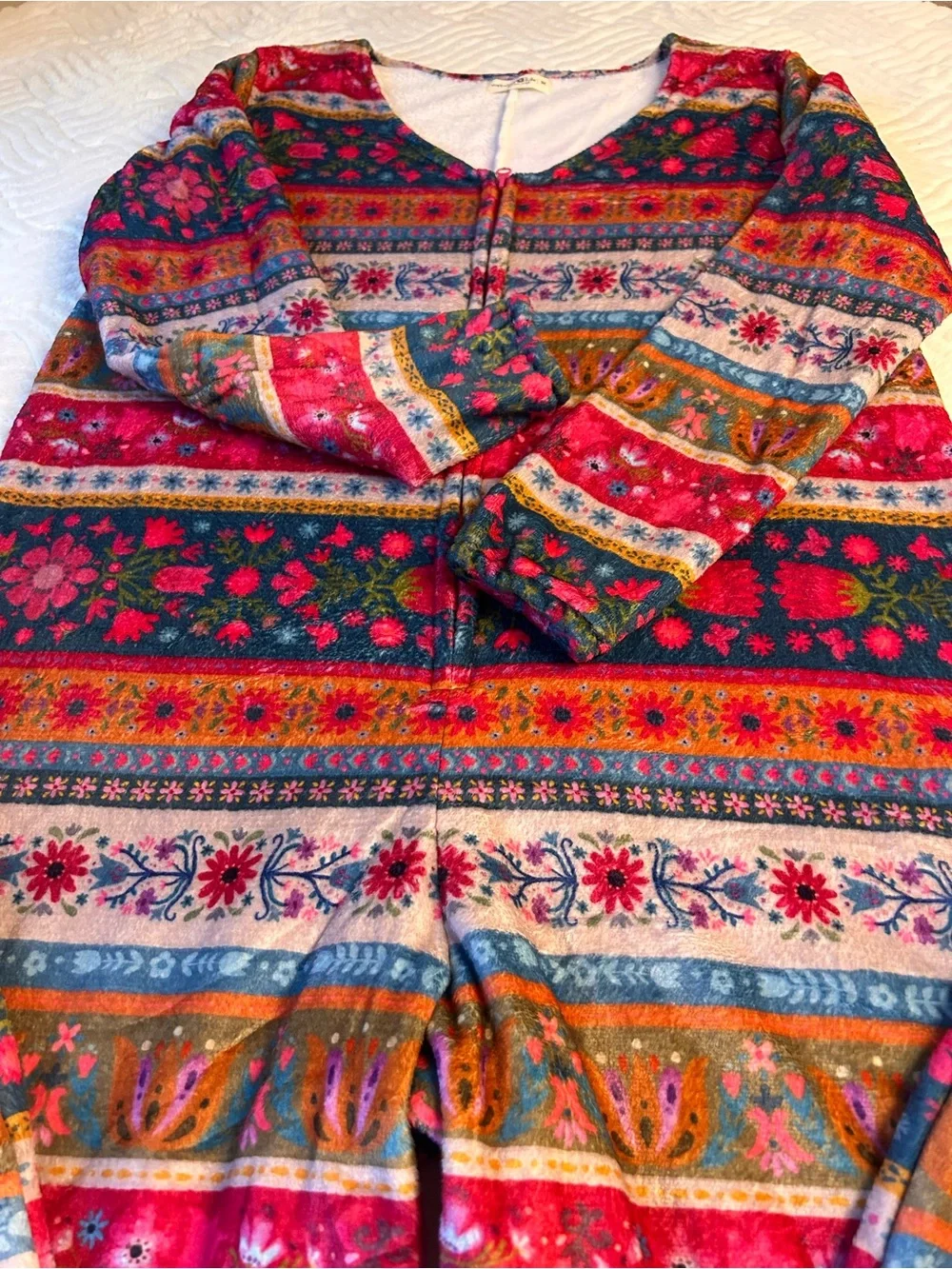 Natural Life One Piece Pajamas Fleece Comfy Floral Boho